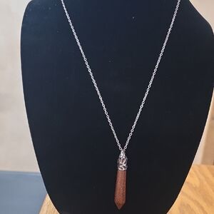 Goldstone Pendant Necklace in Brown with Silver Chain